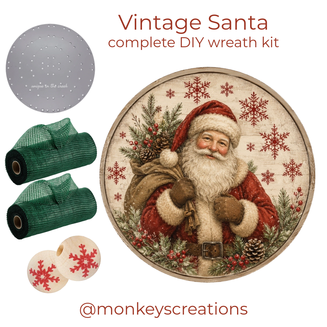 Vintage Santa DIY wreath kit by Monkey's Creations - Christmas in July. 