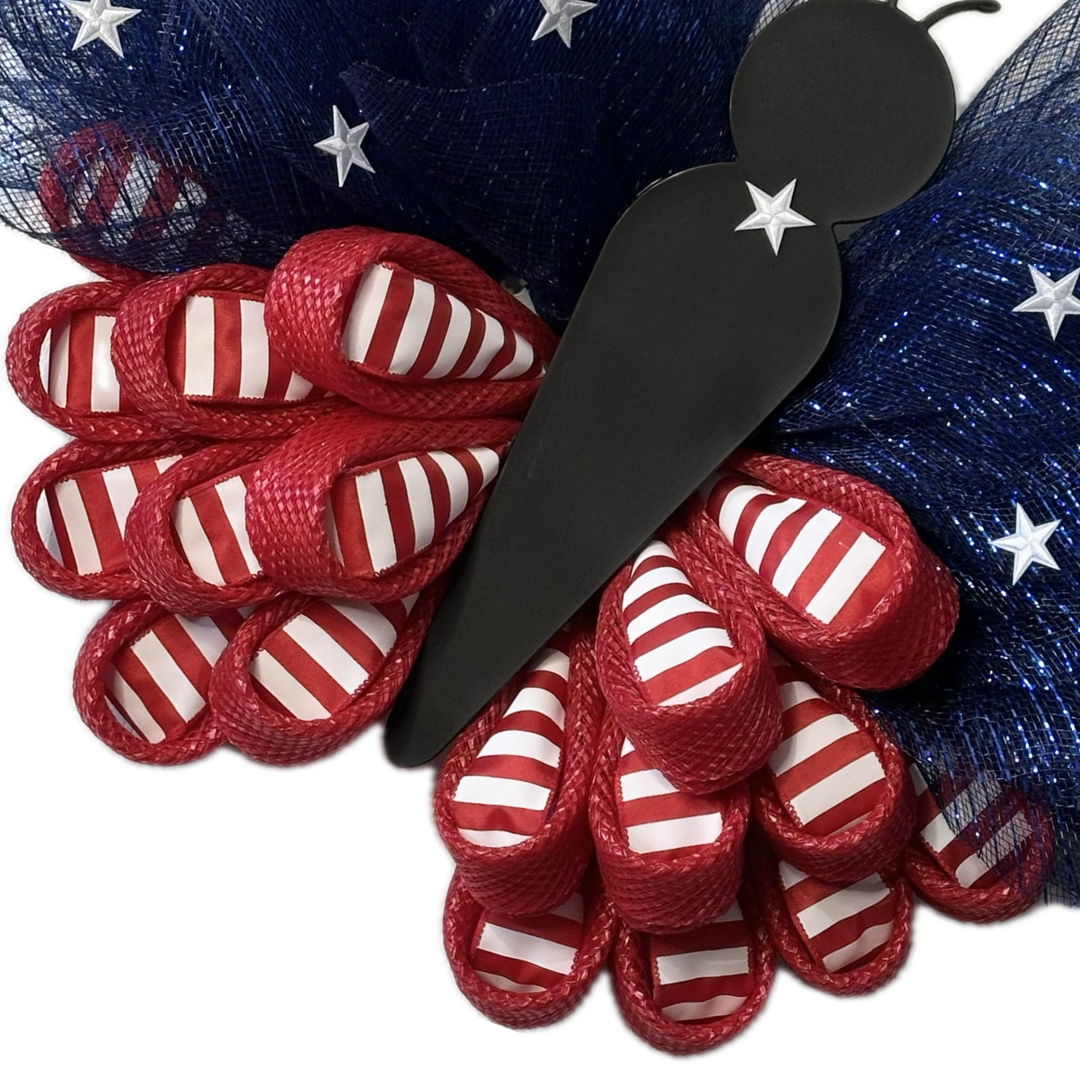 USA red white and blue deco mesh Butterfly with white stars designed by Monkey's Creations