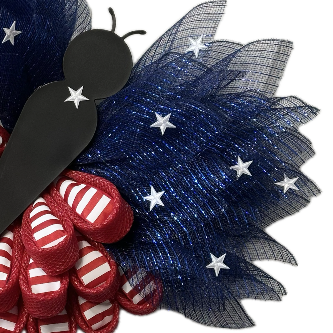 USA red white and blue deco mesh Butterfly with white stars designed by Monkey's Creations