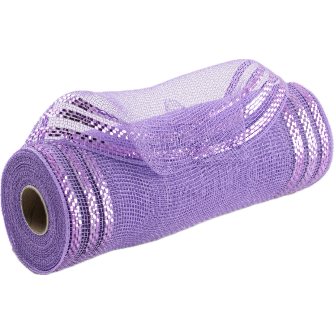 Roll of lavender border stripe deco mesh fabric 
