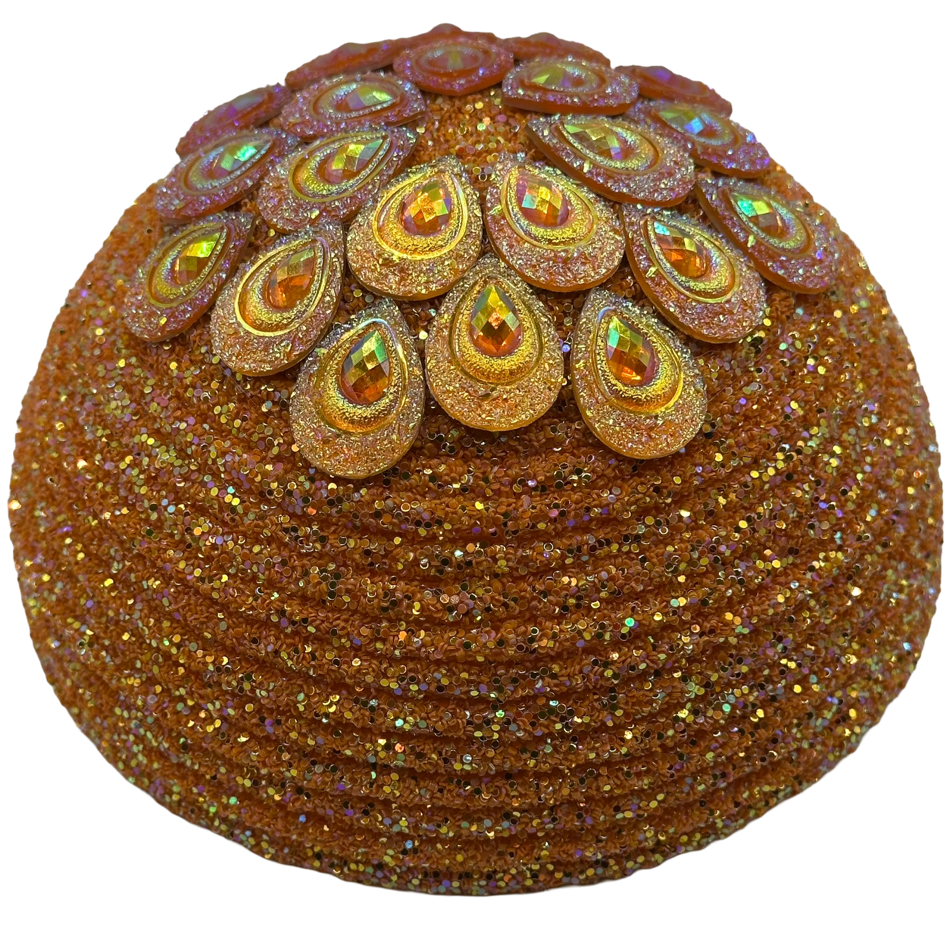 Orange gemstone on round orange glitter Flower center
