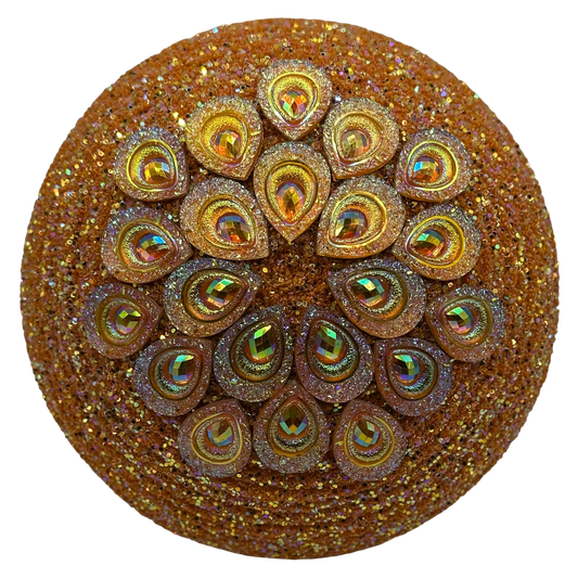 Orange gemstone on round orange glitter Flower center