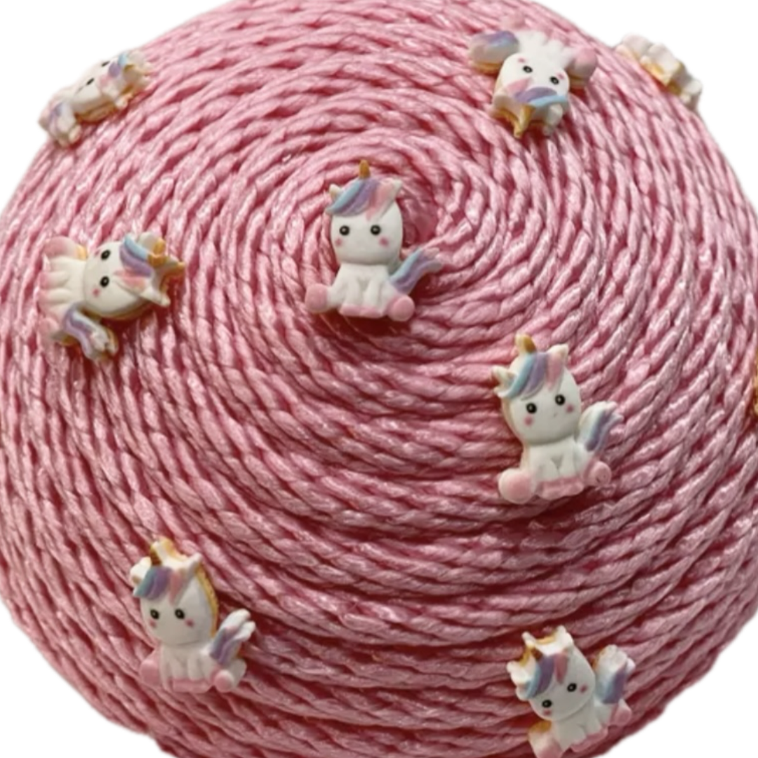 pink rope round flower center with unicorns