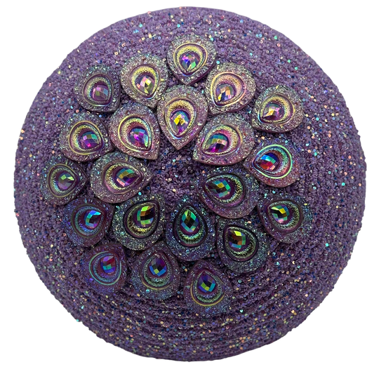 Purple gemstone on round purple glitter Flower center