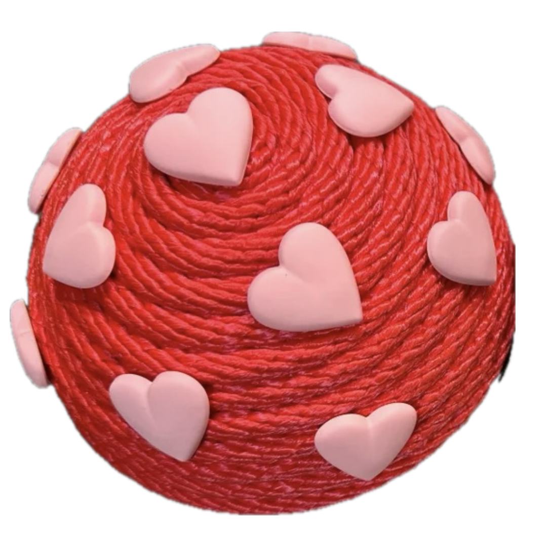 red round flower center with pink hearts