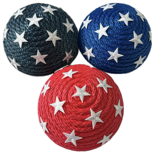 Patriotic set of three red, royal blue and navy blue round flower centers with stars
