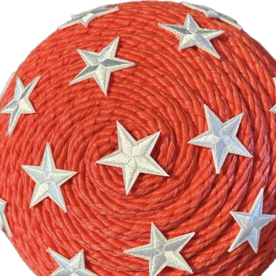 red rope round flower center with white stars