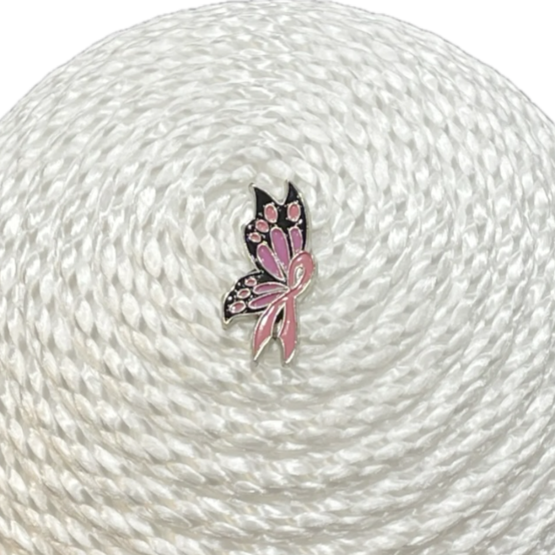 white rope round breast cancer awareness butterfly flower center