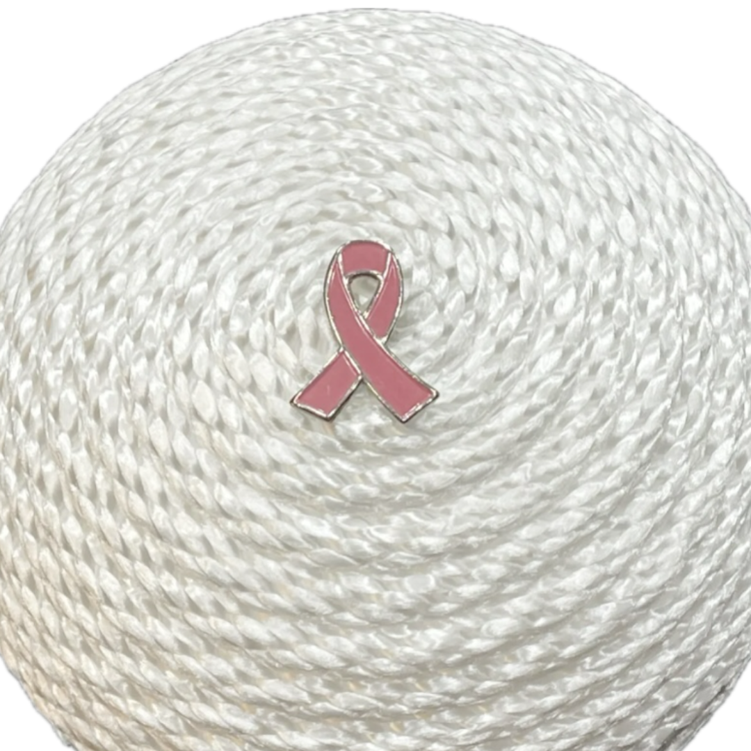 white rope round breast cancer awareness ribbon flower center