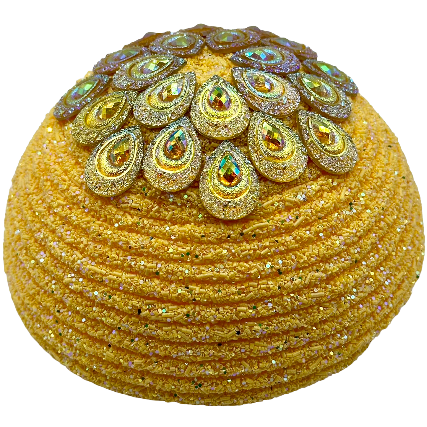 Yellow gemstone on round yellow glitter Flower center