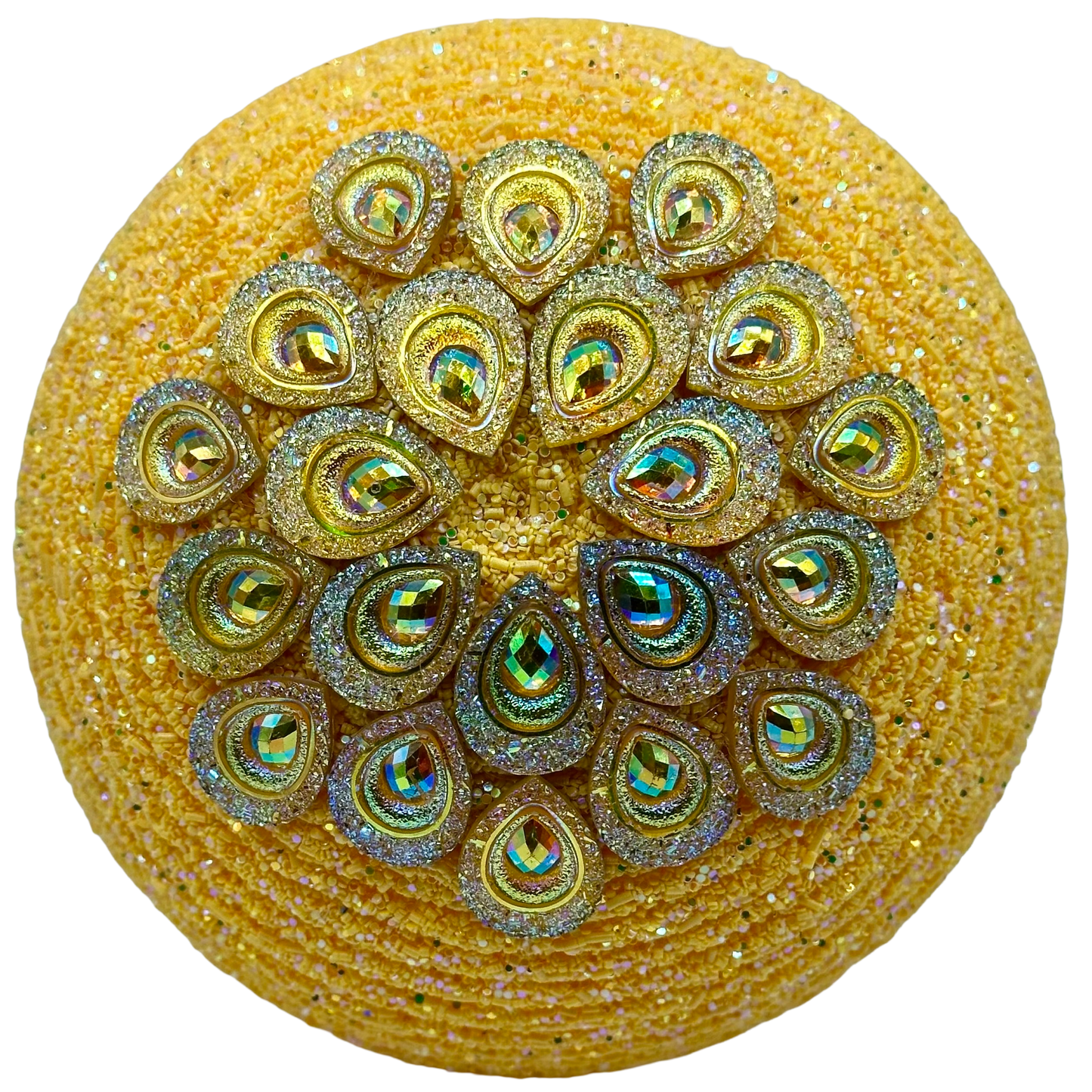 Yellow gemstone on round yellow glitter Flower center