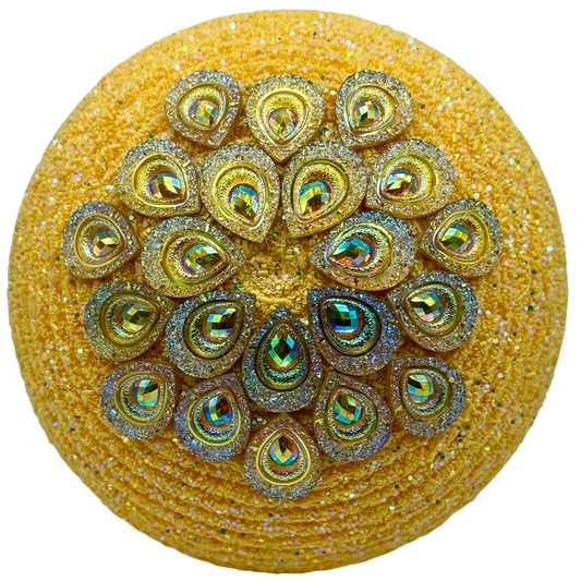 Yellow gemstone on round yellow glitter Flower center